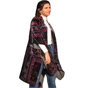 NWOT AKEMI+KIN Cardigan OneSize Velour Velvet Floral Open Draped Slit Multicolor